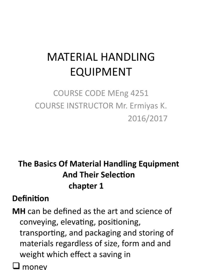 The Basics of Material Handling Equipment and Their PDF