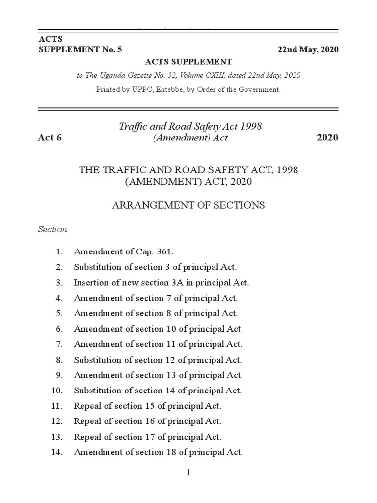 Traffic and Road Safety Act, 1998 (Amendment) Act 2020 PDF Driver's License Bus