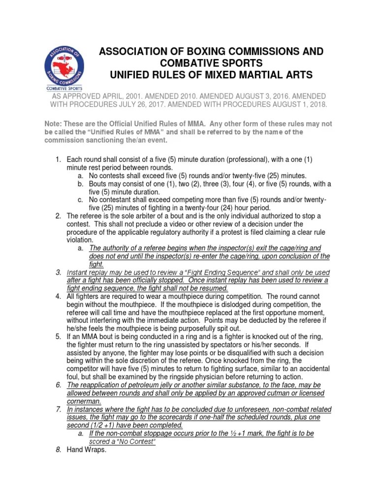 Official Unified Rules MMA PDF Grappling Mixed Martial Arts