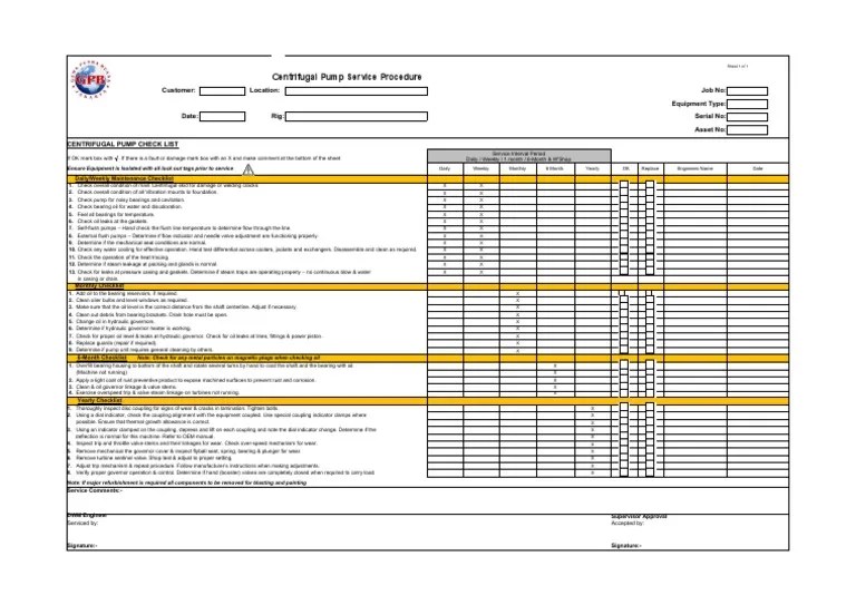 Centrifugal Pump Checklist PDF Pump Leak