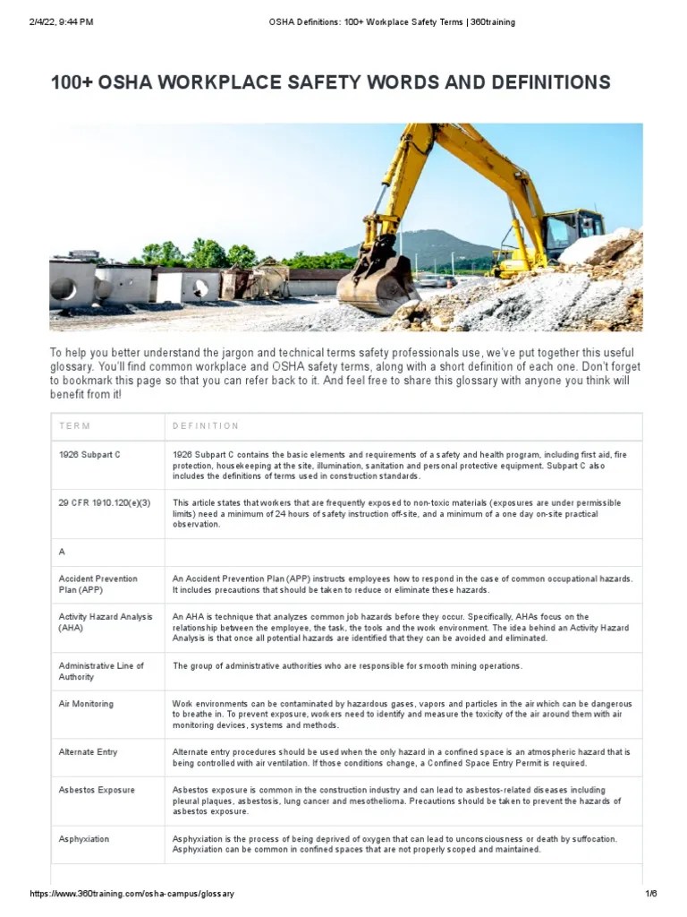 OSHA Definitions 100+ Workplace Safety Terms 360training PDF