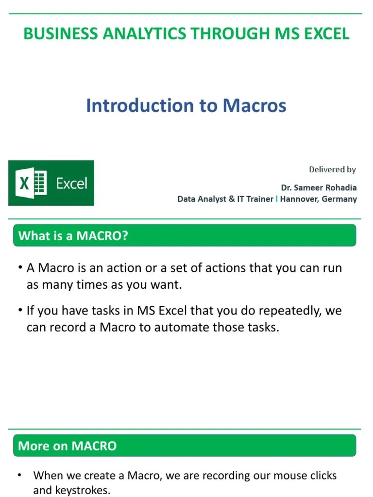 Business Analytics Through Ms Excel Introduction To Macros PDF