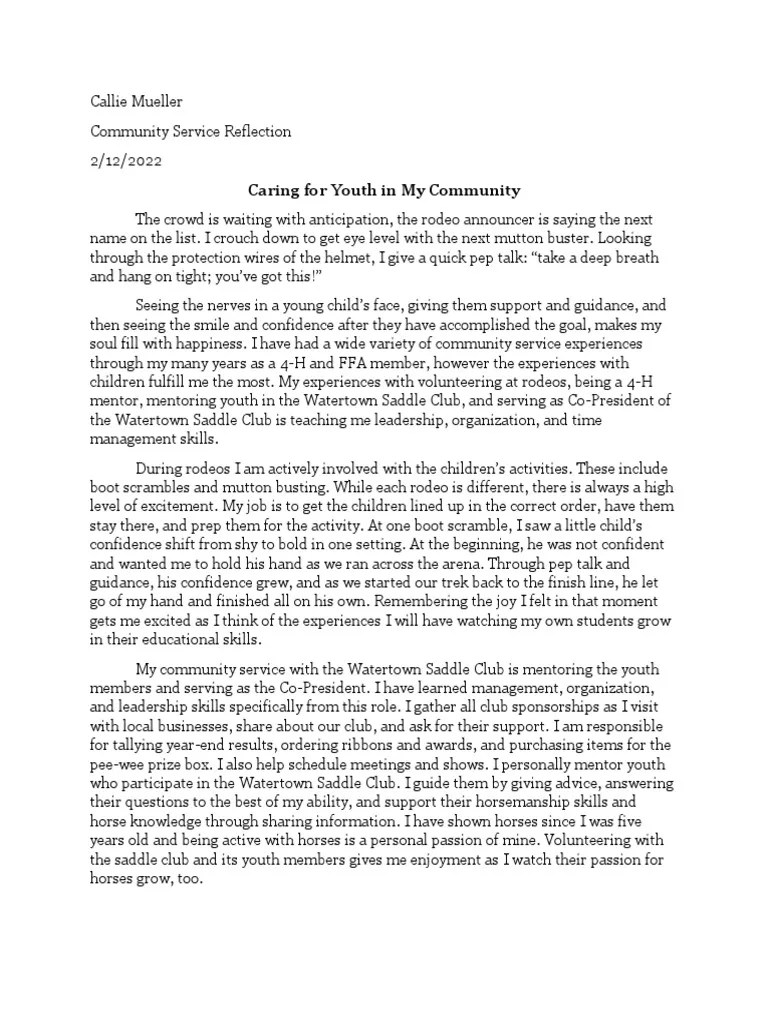 Community Service Reflection 2022 PDF Mentorship Cognition