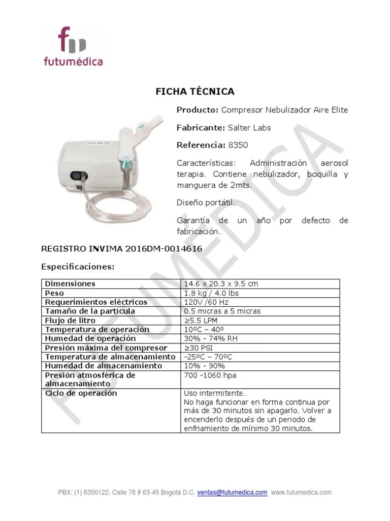 Ficha Tecnica Compresor Salter AIRE ELITE PDF