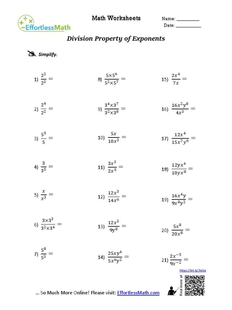 Division Property of Exponents PDF