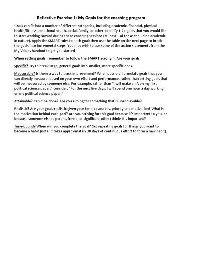 Smart Goals Exercise PDF Goal Behavior Modification