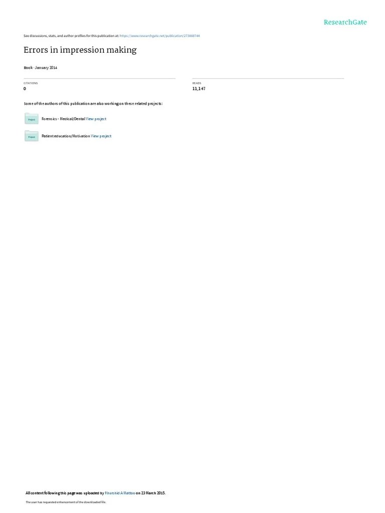 Errors in Impression Making PDF Dentures Dentistry Branches