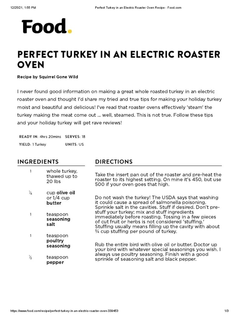 Perfect Turkey in An Electric Roaster Oven Recipe PDF Stuffing