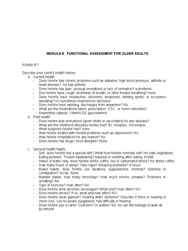 Functional Assessment For Older Adults PDF Urinary Incontinence