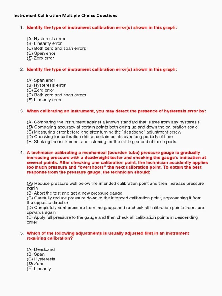 Instrument Calibration Multiple Choice Questions Calibration MCQ PDF Calibration Pressure