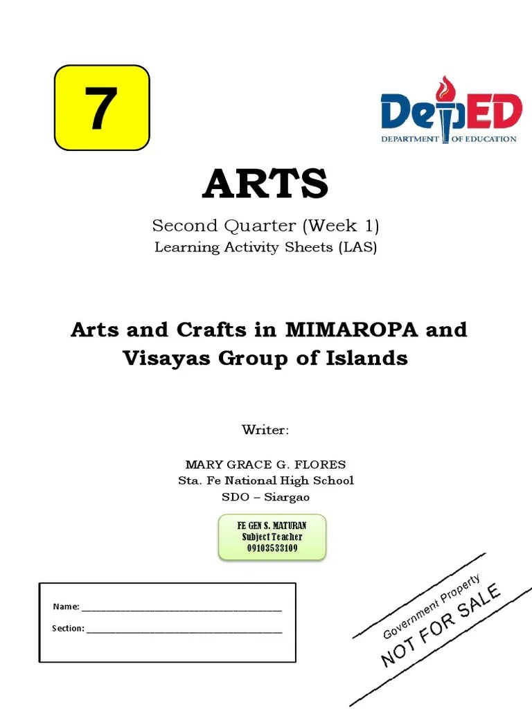 Arts and Crafts in MIMAROPA and Visayas Group of Islands Second Quarter (Week 1) PDF