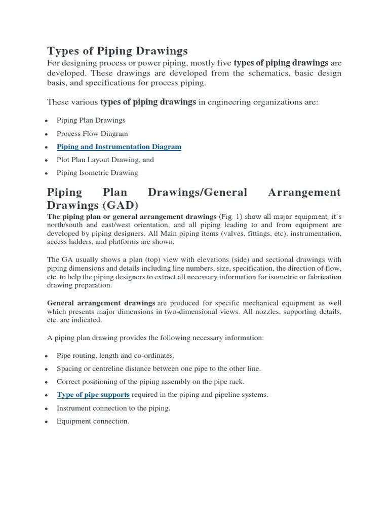 Types of Piping Drawings Piping and Instrumentation Diagram PDF