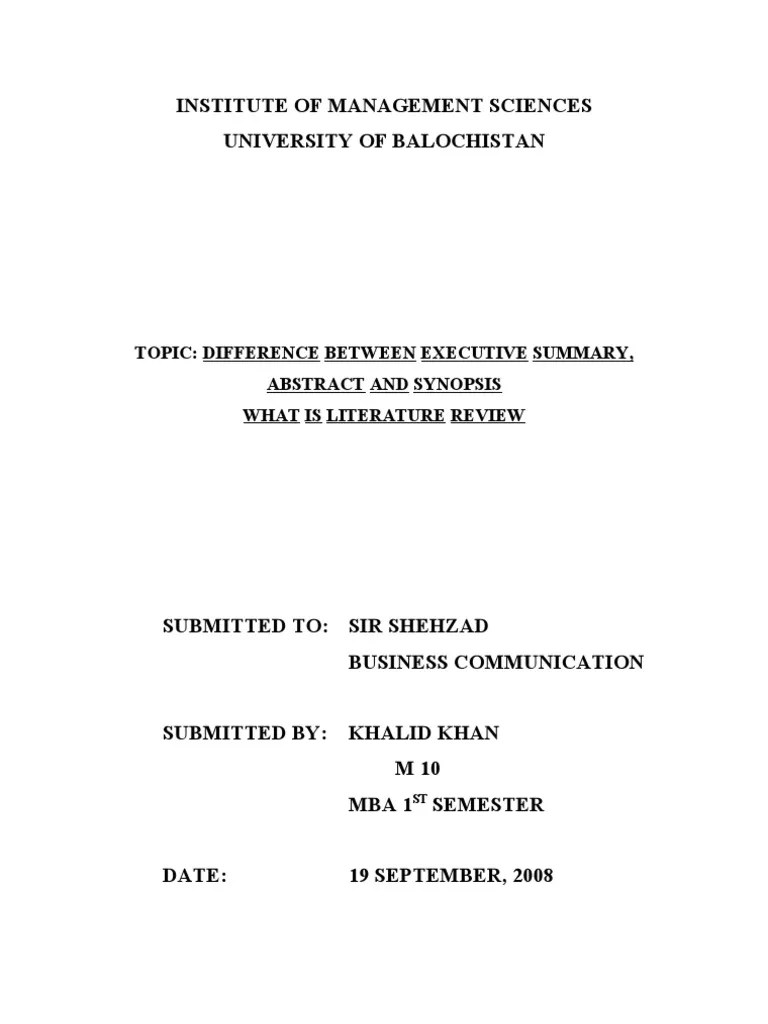 Difference Between Executive Summary, Abstract and Synopsis Abstract
