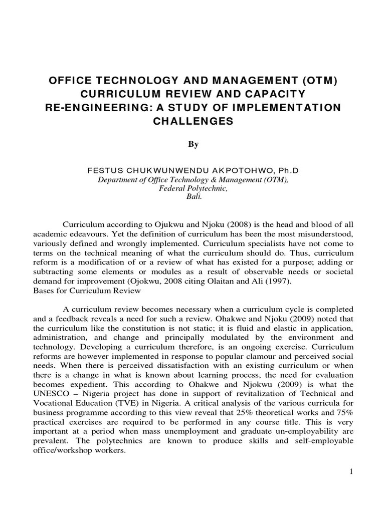 Office Technology and Management Otm PDF Curriculum Educational