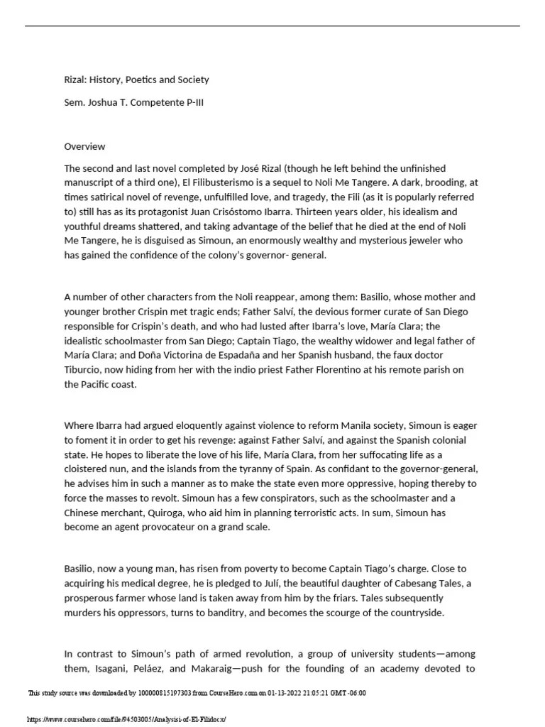 Analysisi of El Fili PDF Spanish Language Literature Philippines