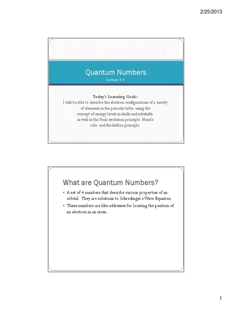 Describing Electron Configurations An Introduction to Quantum Numbers