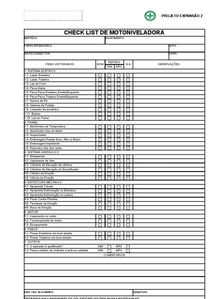 Check List de Motoniveladora