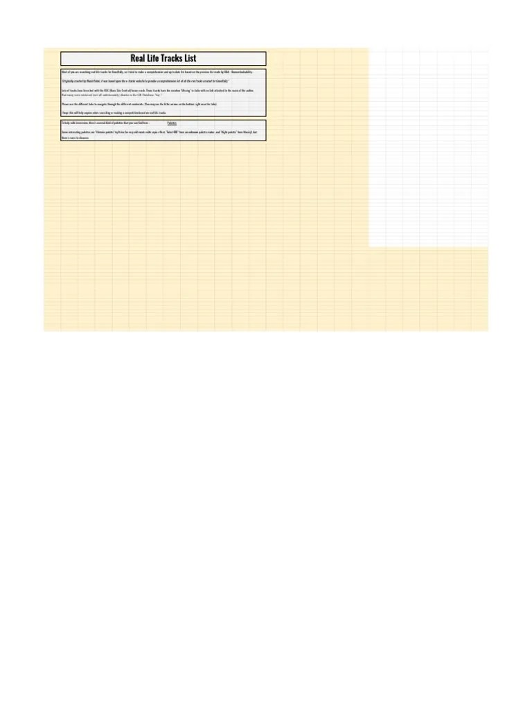 Real Life Tracks List PDF Formula Racing Individual