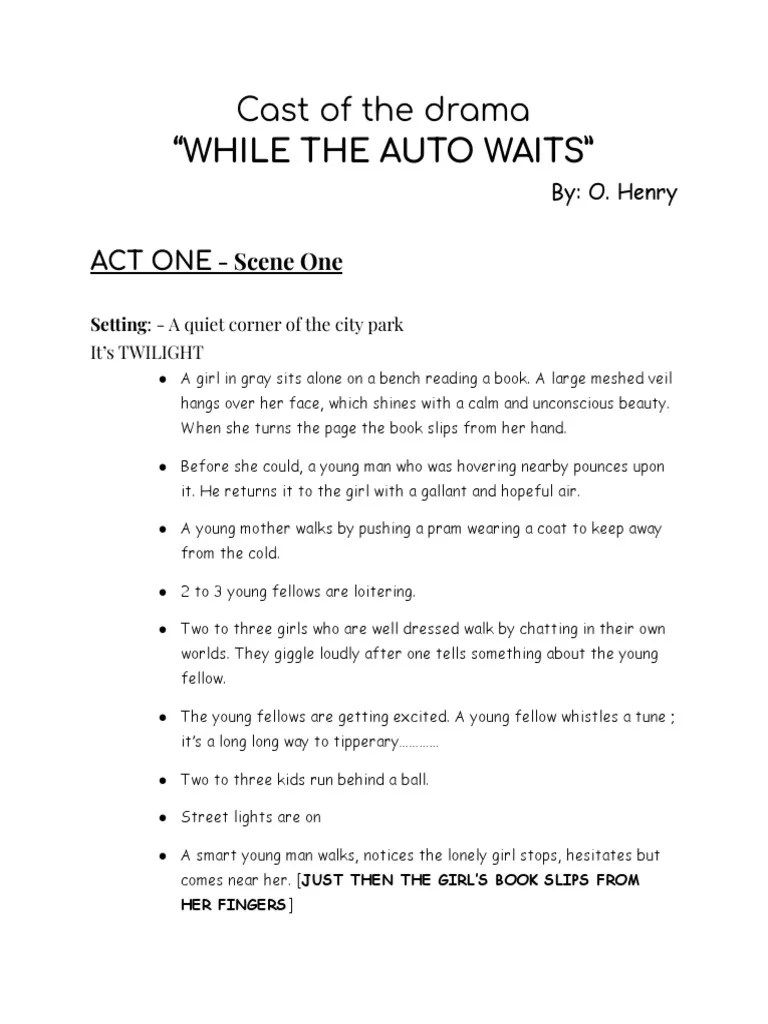 Cast of The Drama "While The Auto Waits" PDF
