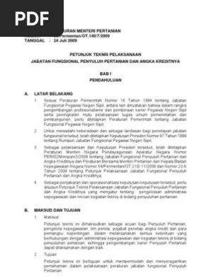 Petunjuk Teknis Pelaksanaan Jabatan Fungsional Penyuluh Pertanian Dan Angka  Kreditnya | PDF