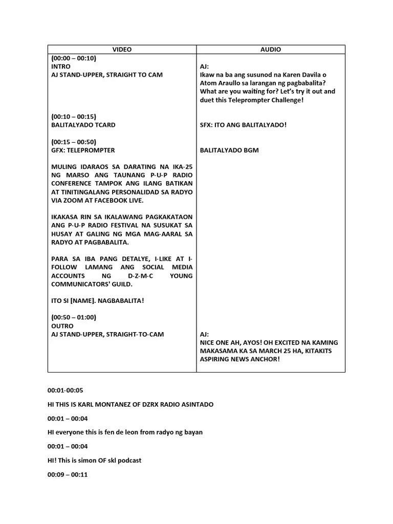 Teleprompter Challenge Av Script PDF Mass Media