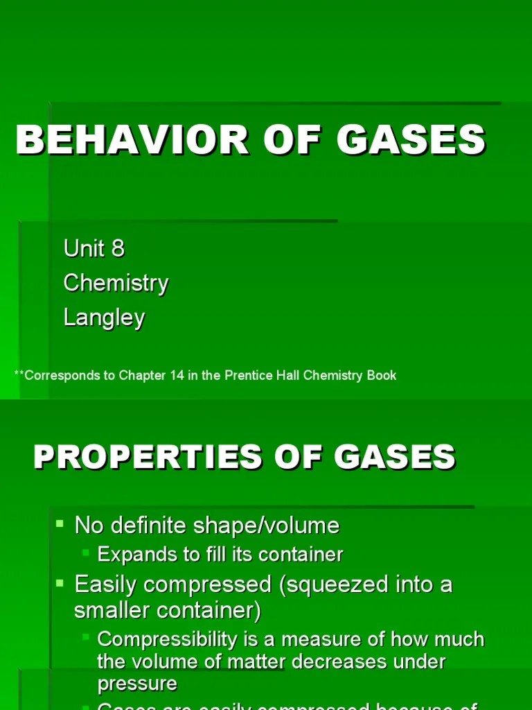 Unit 8 Behavior of Gases PDF Gases Pressure
