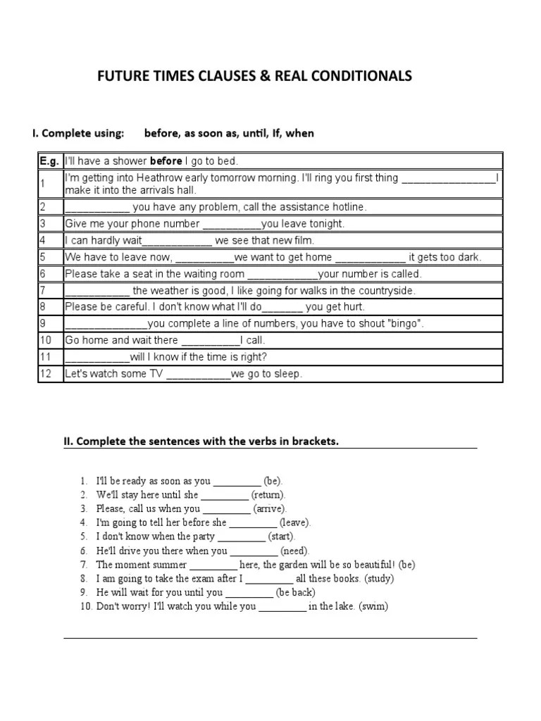Future Time Clauses Grammar Drills 77727 PDF Linguistics Grammar