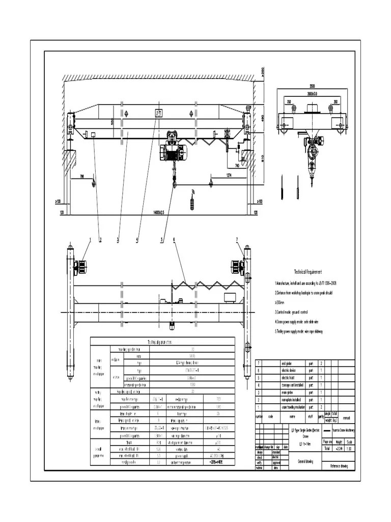 1ton Single Girder Overhead Crane Drawing PDF