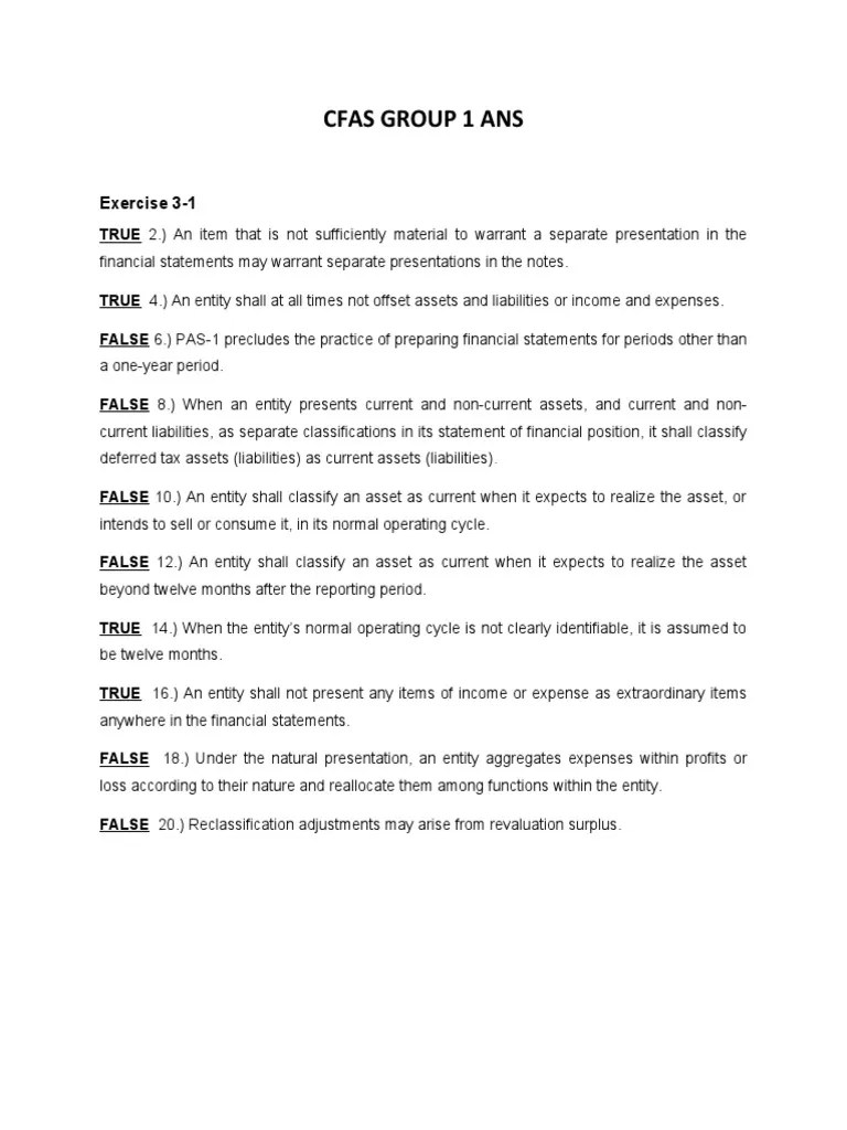 CFAS Exercise 31 Even Numbers PDF Financial Statement Expense