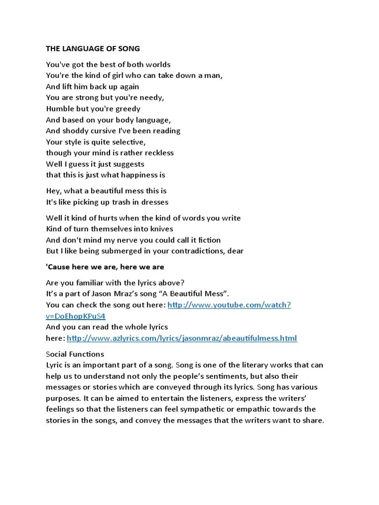 THE LANGUAGE OF SONG and Definition of Song PDF Vocabulary English Language