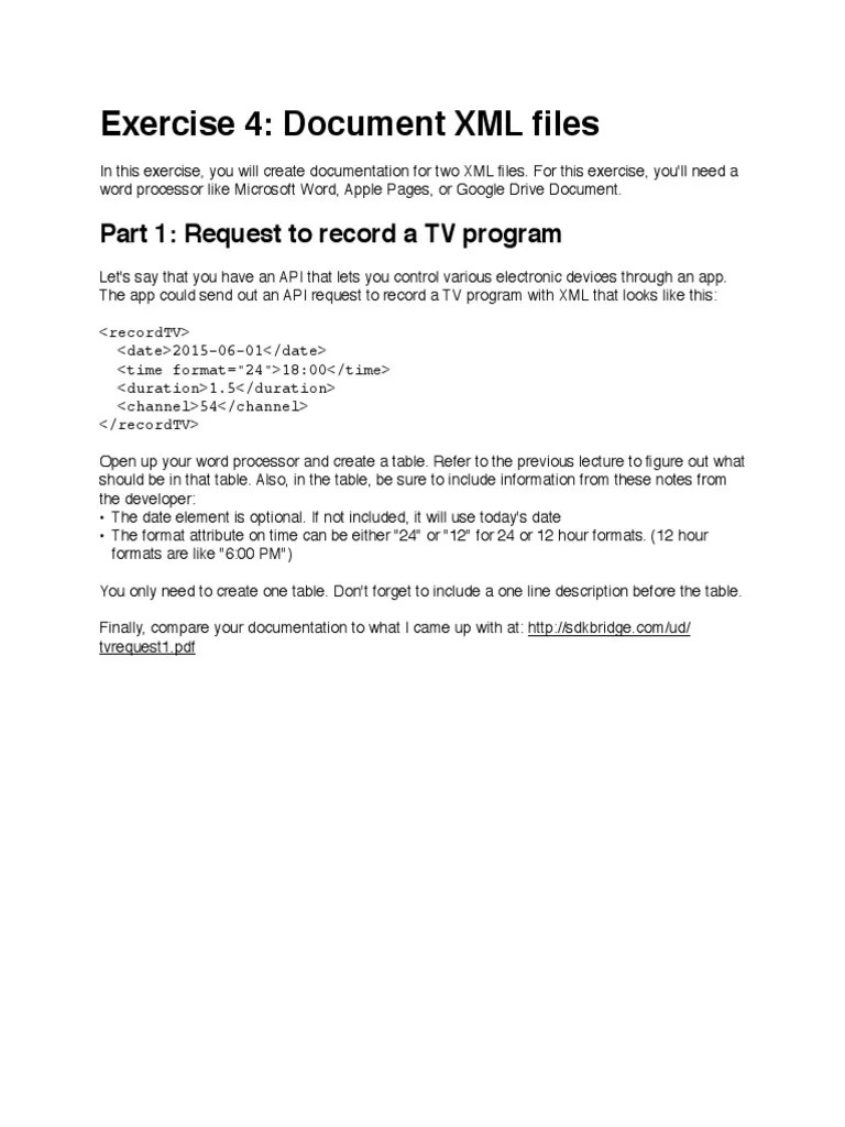 Exercise 4 Document XML Files Part 1 Request To Record A TV Program
