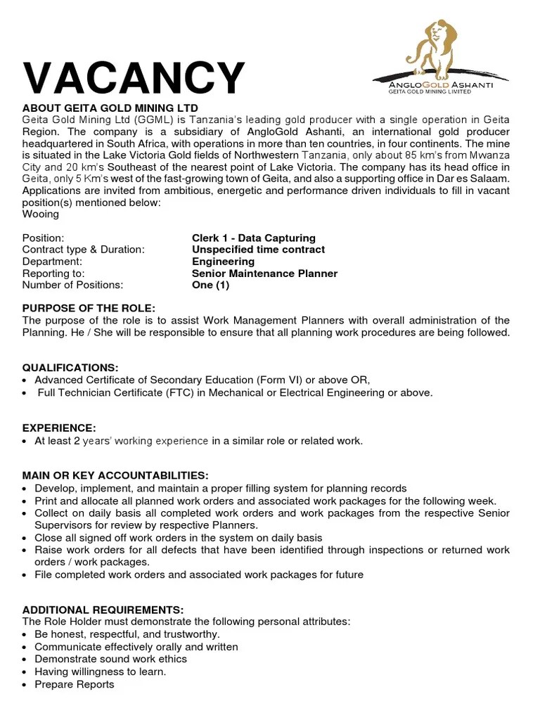 Clerk 1 Data Capturing Job Advert Feb 2022 PDF