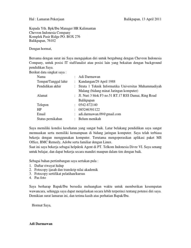 Contoh Surat Lamaran Kerja Tanpa Iklan – Nasi