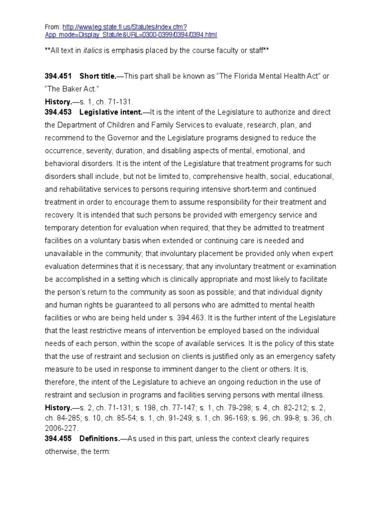 Baker Act Full Text PDF Psychiatry Patient