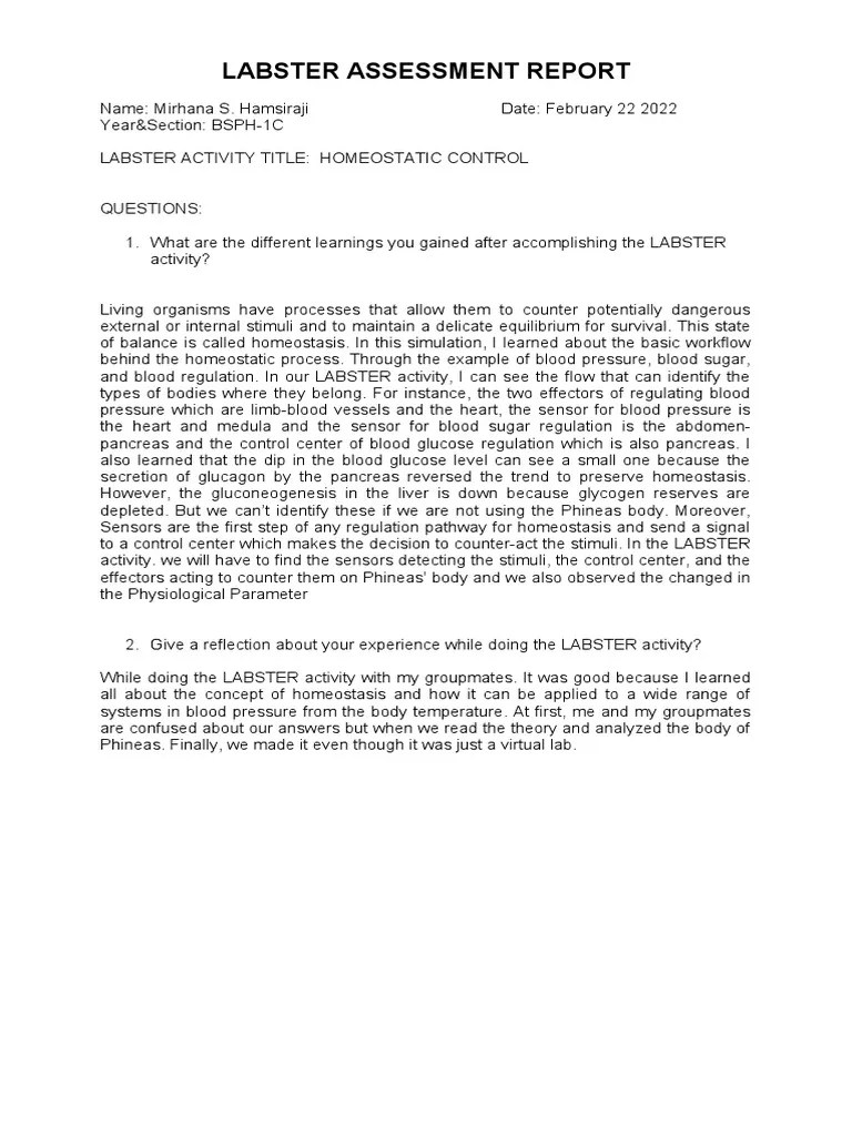 Labster Act. 3 Homeostatic Control PDF