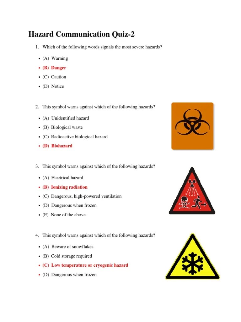 Hazard Communication Quiz-2: (B) Danger | PDF | Dangerous Goods