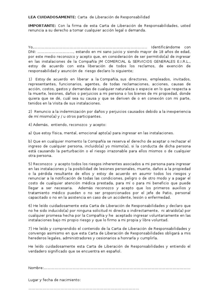 CARTA DE LIBERACION