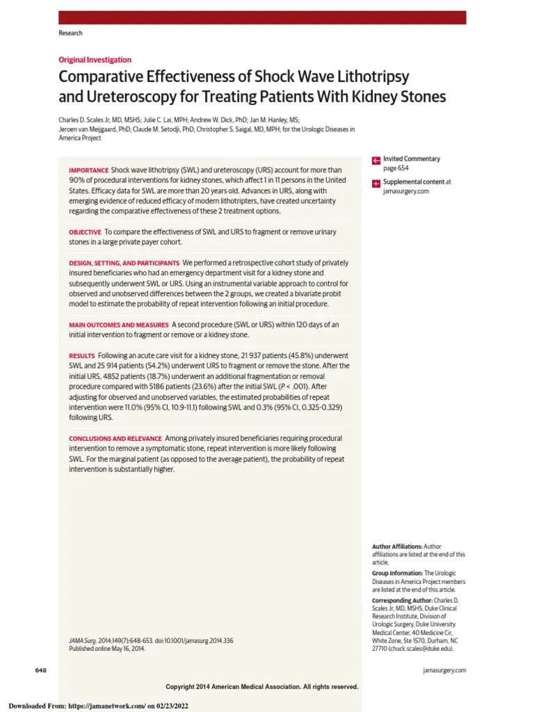 Comparative Effectiveness of Shock Wave Lithotripsy and Ureteroscopy For Treating Patients With