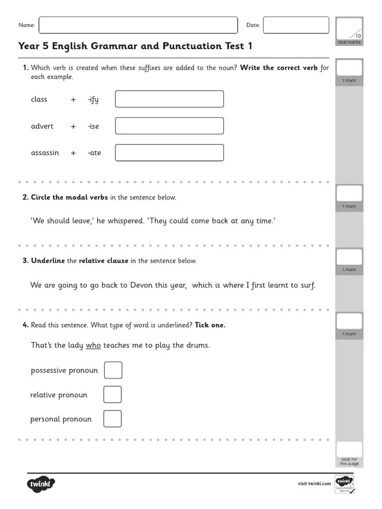 Grammar Worksheet 1 & Answer Key 4 | PDF | English Grammar | English