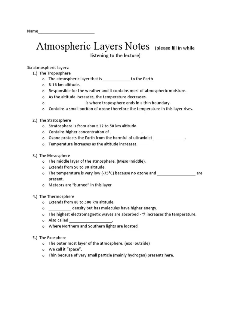 Atmosphere Hydrosphere Notes Worksheet and Key PDF Atmosphere Of Earth Atmosphere