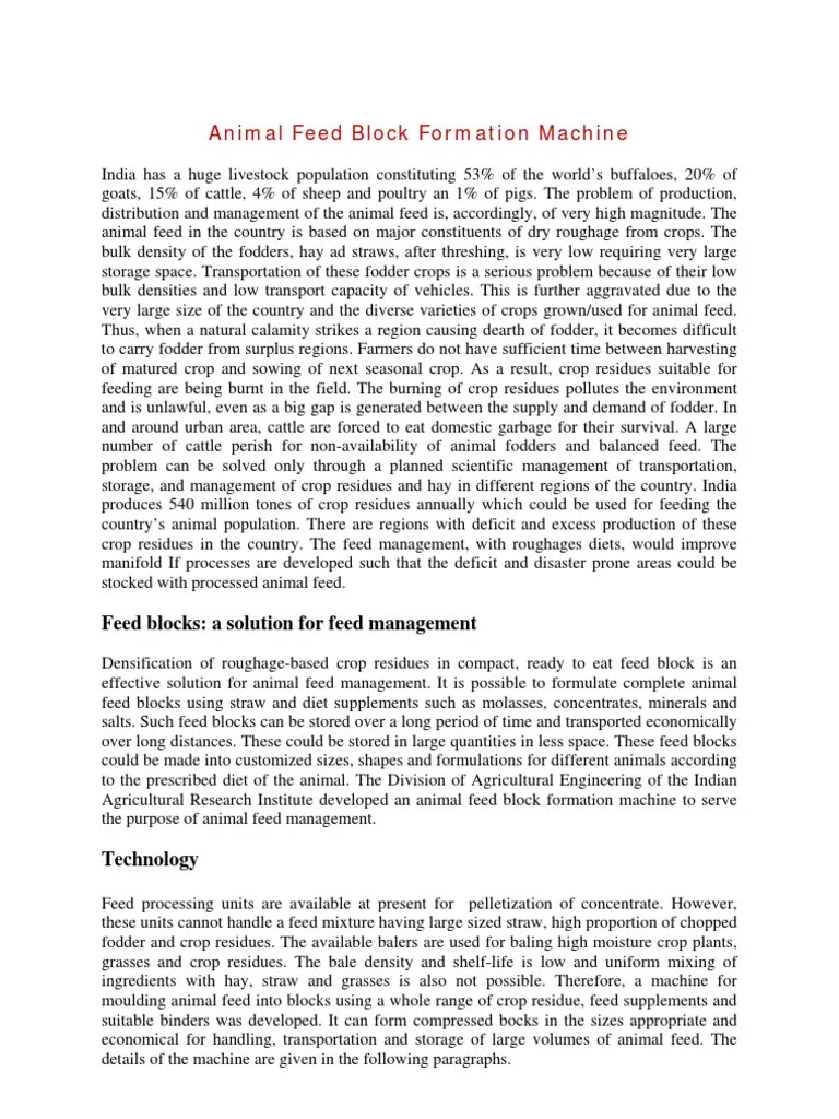 Animal Feed Block Formation Machine PDF Hay Pump