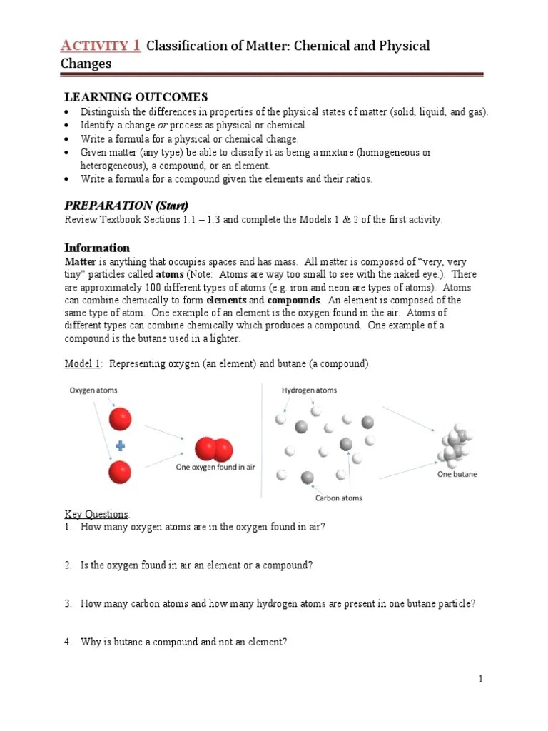 Activity+01+ +Classification+of+Matter +Chemical+and+Physical+Changes | PDF