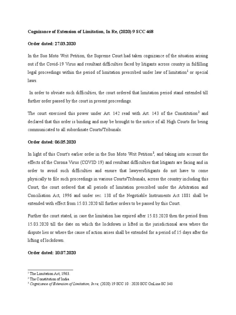 Supreme Court Extends Limitation Period Deadlines Due to COVID19 PDF Lawsuit Statute Of