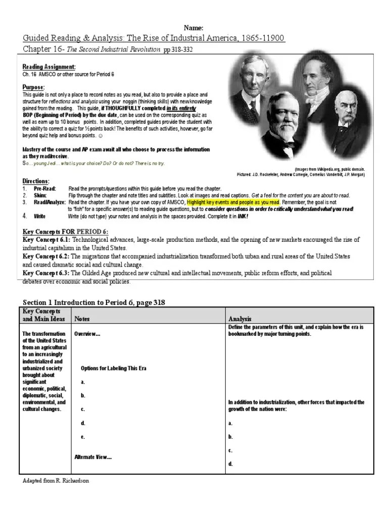 Guided Reading & Analysis The Rise of Industrial America, 186511900 Chapter 16 PDF