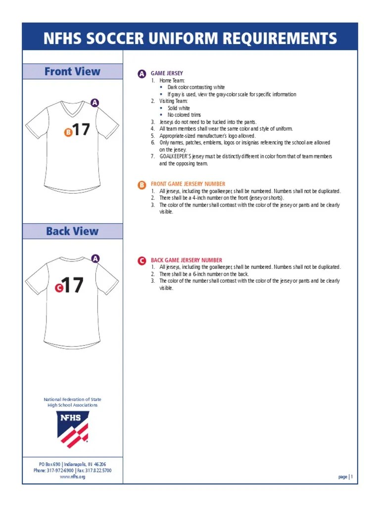 NFHS Soccer Uniform Requirements PDF Clothing Dress Codes