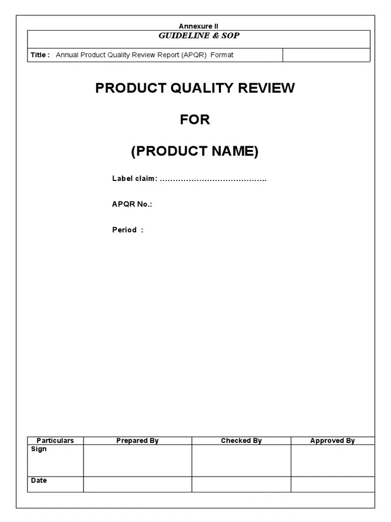 Annual Product Quality Review APQR Format PDF Packaging And