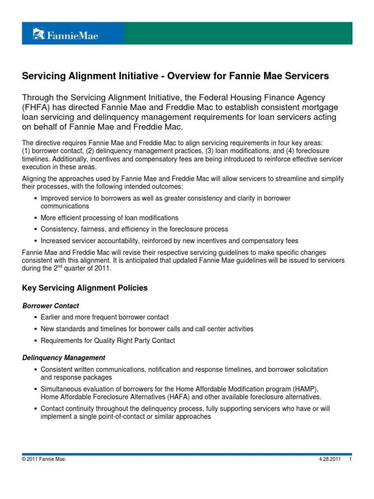 Servicing Alignment Initiative Overview For Fannie Mae Servicers