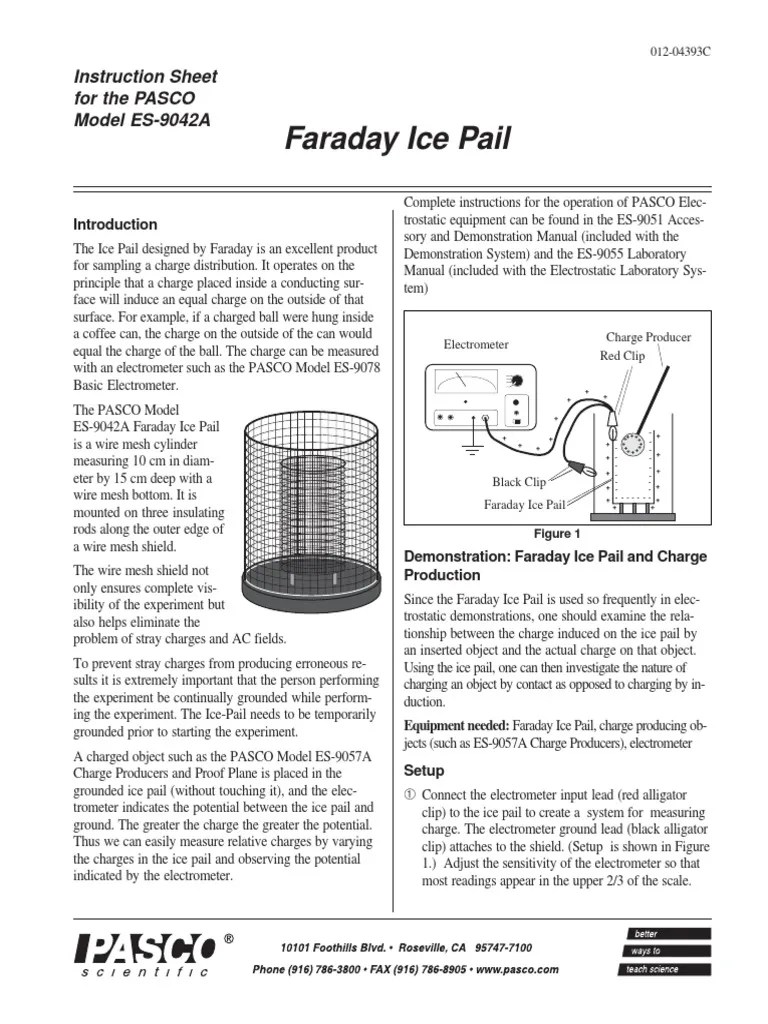 Faraday Ice Pail Manual ES 9042A PDF Electrostatics Electricity