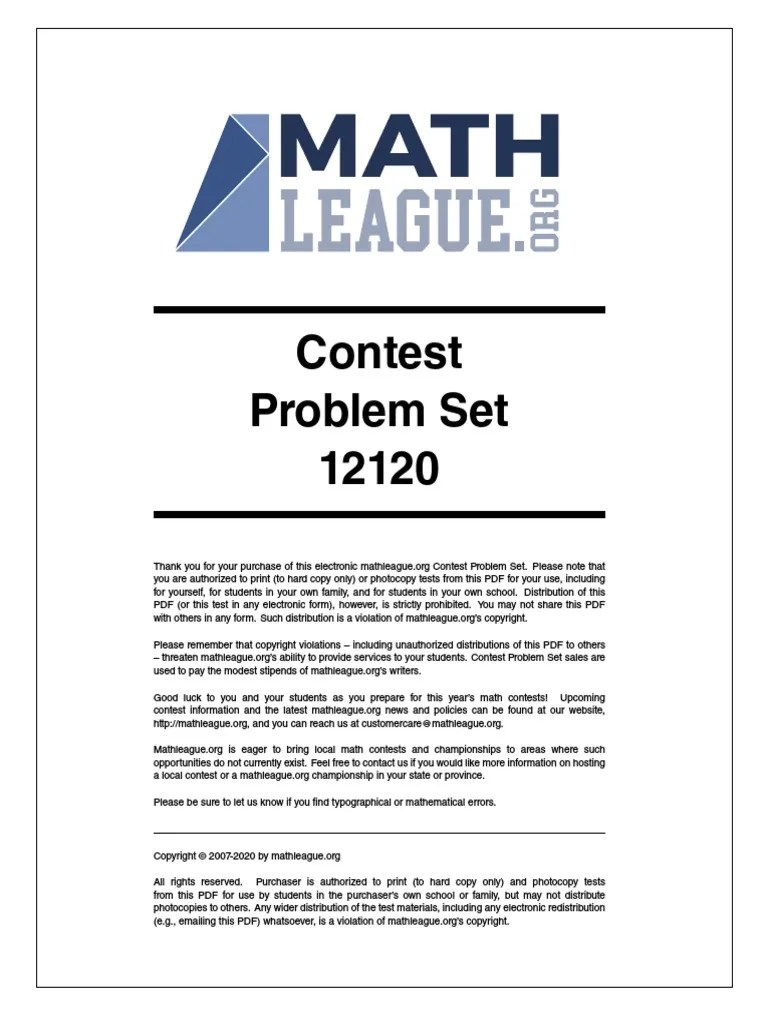 Math League Practice Set 1 PDF Mathematics Elementary Mathematics
