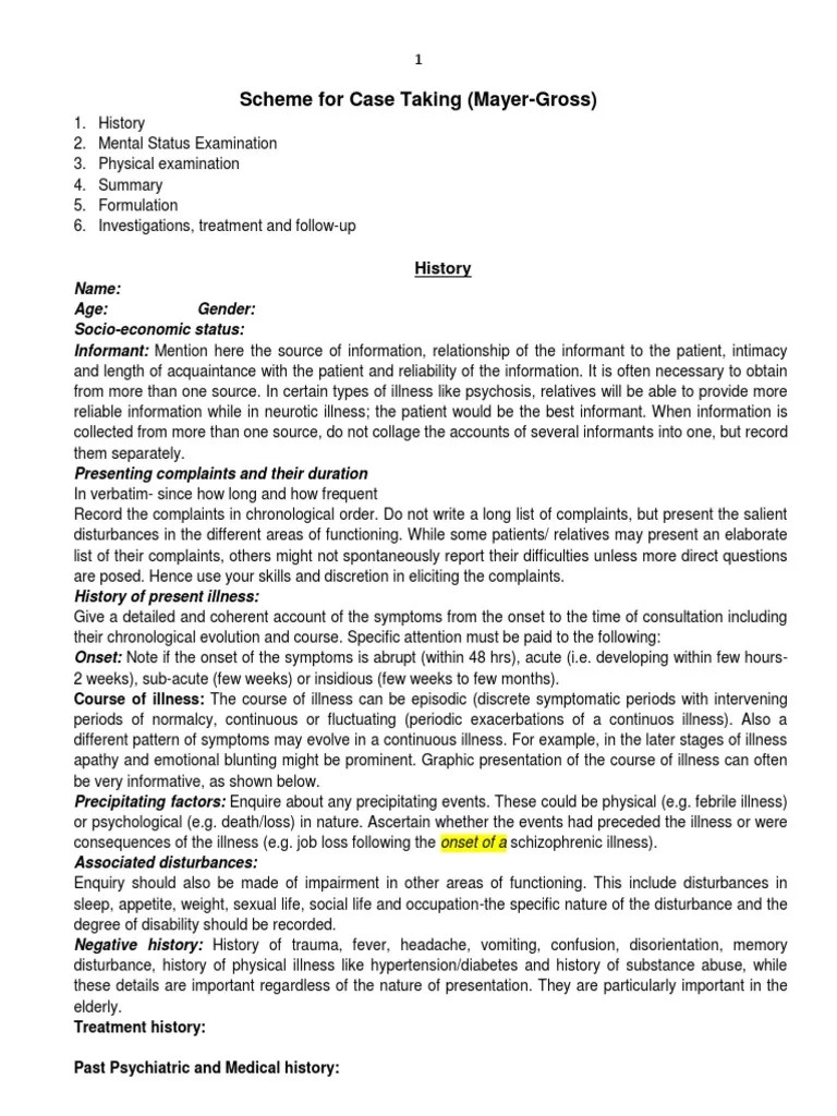 Case History Format Mayer Gross PDF